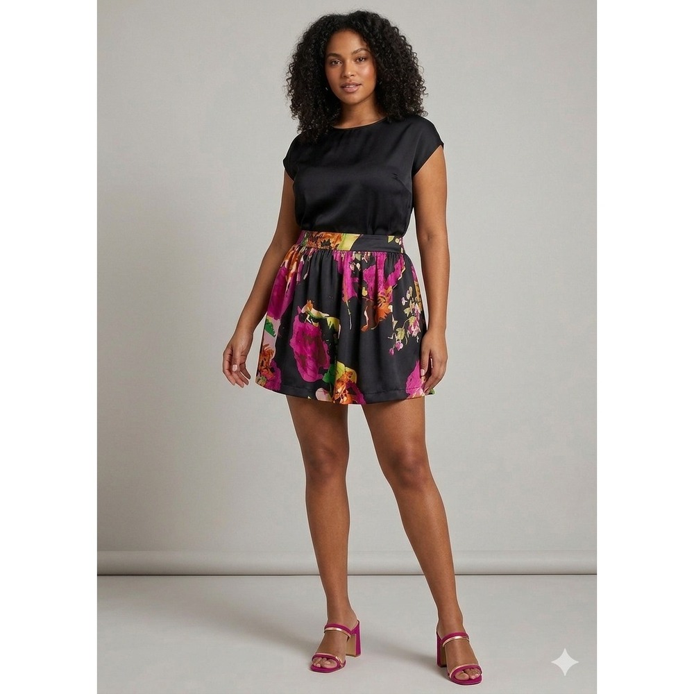 Twenty One Floral Mini Skirt Womens Large Black Pink Excellent